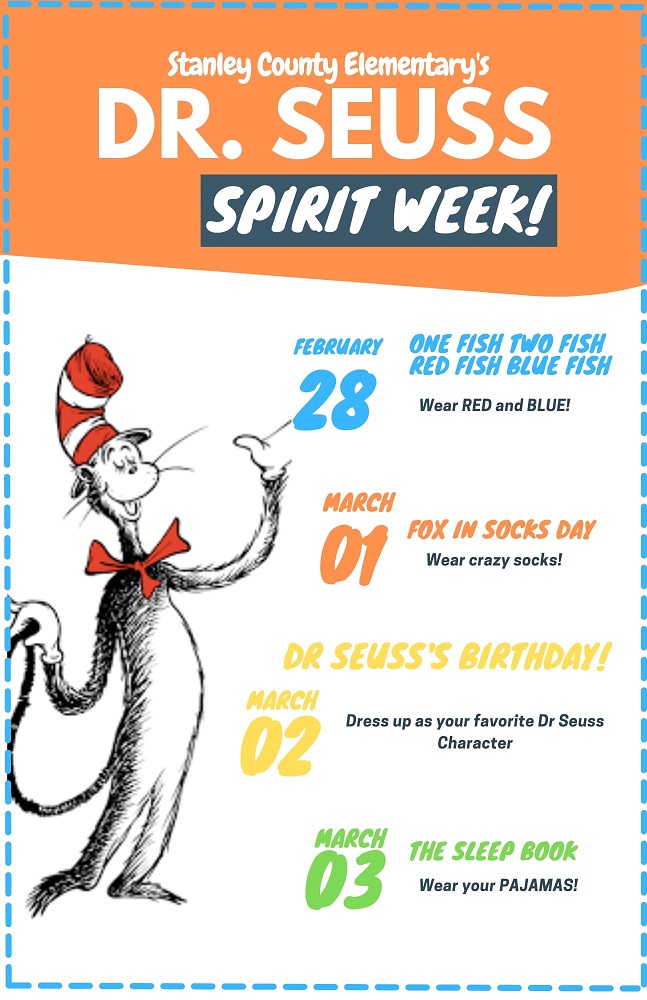 Stanley County Elementary students celebrating Dr. Seuss “Spirit Week
