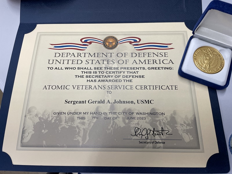 Gerald Johnson receives Atomic Veterans Commemorative Service Medal for ...